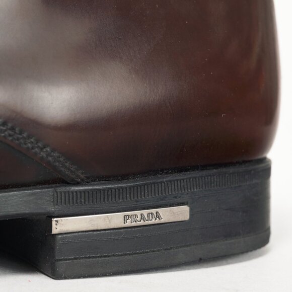 Prada Brown Spazzolato Leather Lace-Up Derbies - Picture 9 of 12
